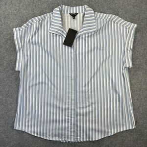 The Limited Shirt Womens 1X Blue White Stripe Plus Size Button Front Top Blouse